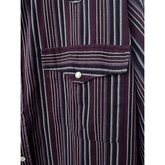 Bit & Bridle Mens Purple Black Gray Striped Western Shirt Pearl Snap Buttons XLT - Picture 4 of 7